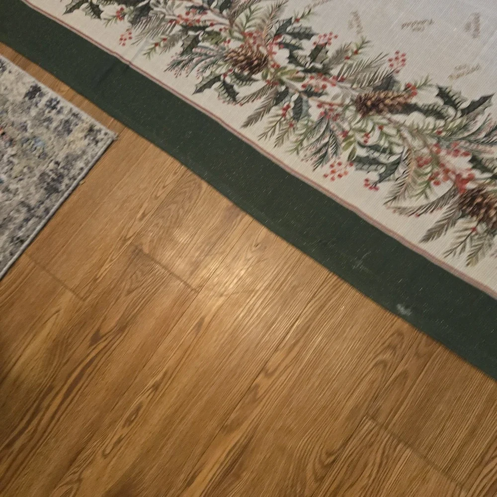 Cupcakes and Cashmere Christmas Tablecloth 60x105 Holly Pinecone Metallic Thread